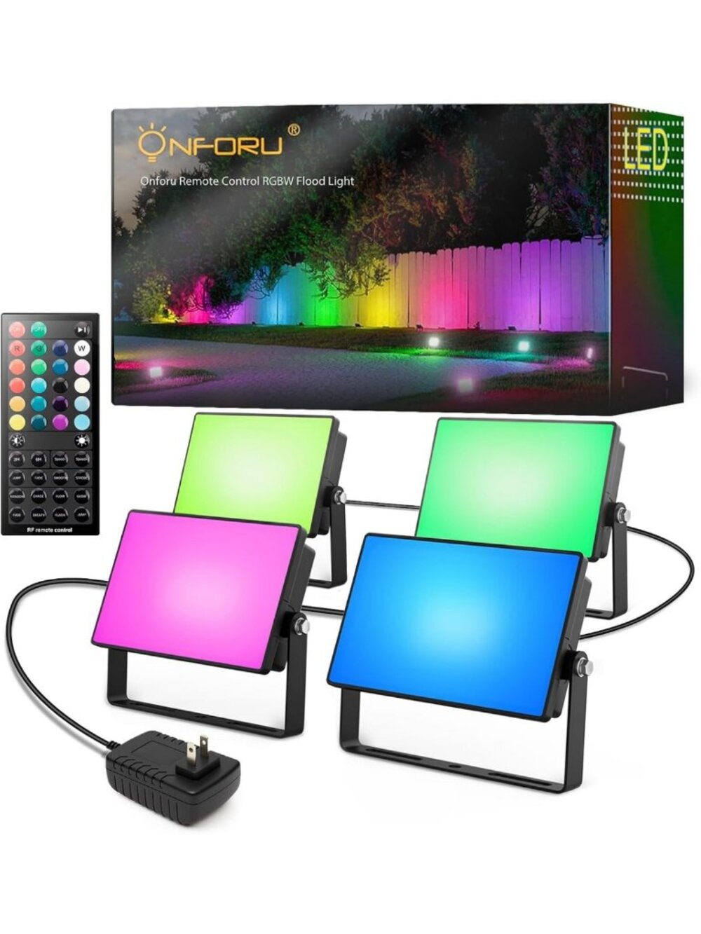 Color Changing RGBW Flood Lights - 4 Pack Outdoor LED Uplights, Waterproof for